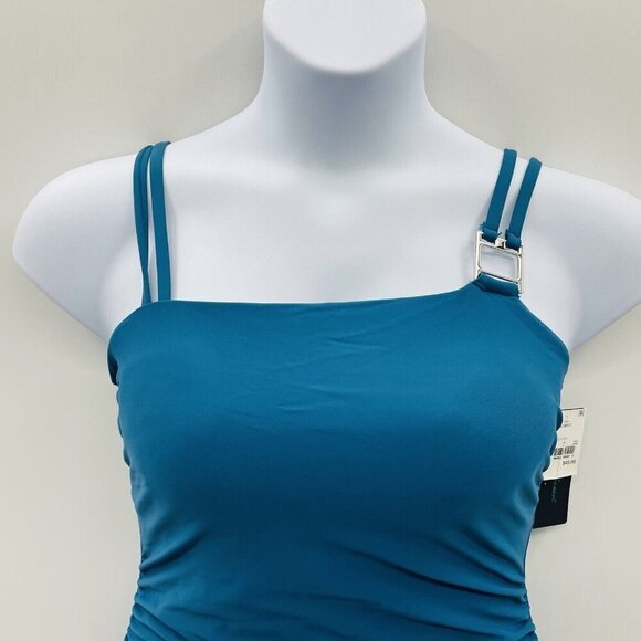 Aqua Green Womens Large UPF 50 Double Strap Asymmetrical One Piece Swimsuit 1977 - Picture 4 of 9